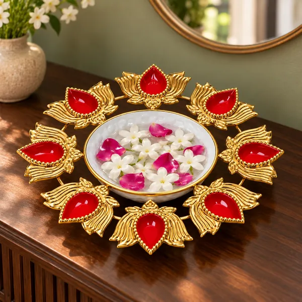 11_Inch_Metal_Urli_with_Red_Enamel_Coating_&_8_Lotus_Diya_Holders_|_Decorative_Floating_Flower_Bowl_for_Diwali,_Pooja,_Festive_Decoration,_Home_Décor_&_Gifting