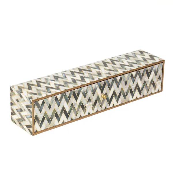 White_&_Silver_Wooden_Enamel_Coated_Premium_Waterproof_Multipurpose_Organizer_Box_,_Wooden_Box_,_Teabag_Box_,_Long_Rectangle_Storage_Box_(_(47X10X10)Cm_)