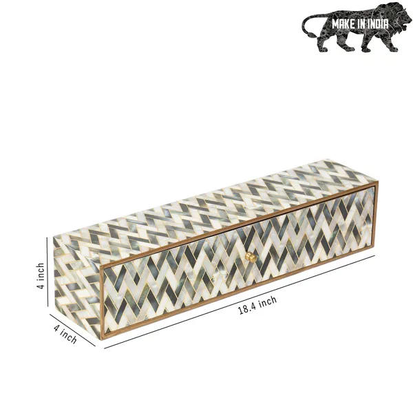 White_&_Silver_Wooden_Enamel_Coated_Premium_Waterproof_Multipurpose_Organizer_Box_,_Wooden_Box_,_Teabag_Box_,_Long_Rectangle_Storage_Box_(_(47X10X10)Cm_)