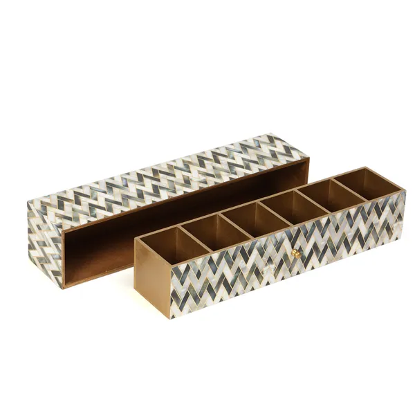 White_&_Silver_Wooden_Enamel_Coated_Premium_Waterproof_Multipurpose_Organizer_Box_,_Wooden_Box_,_Teabag_Box_,_Long_Rectangle_Storage_Box_(_(47X10X10)Cm_)