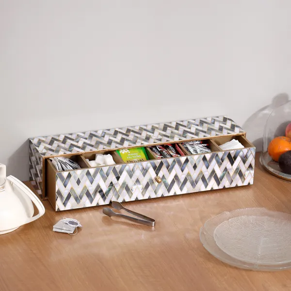 White_&_Silver_Wooden_Enamel_Coated_Premium_Waterproof_Multipurpose_Organizer_Box_,_Wooden_Box_,_Teabag_Box_,_Long_Rectangle_Storage_Box_(_(47X10X10)Cm_)