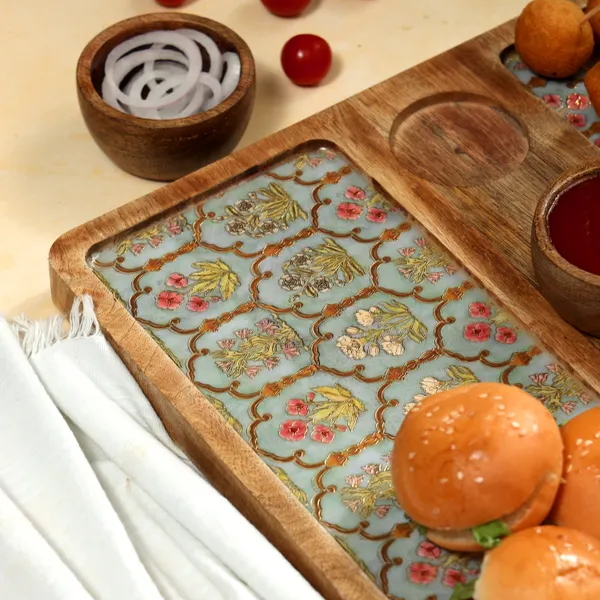 Enamel_Coated_Rectangle_Serving_Platter_with3_Bowls_in_Mangowood_|Snacks_Platter_for_Home_&_Dining_Table_|_Chip_n_Dip_Platter_with_Handle_|_Serving_Tray_(12_Inches)