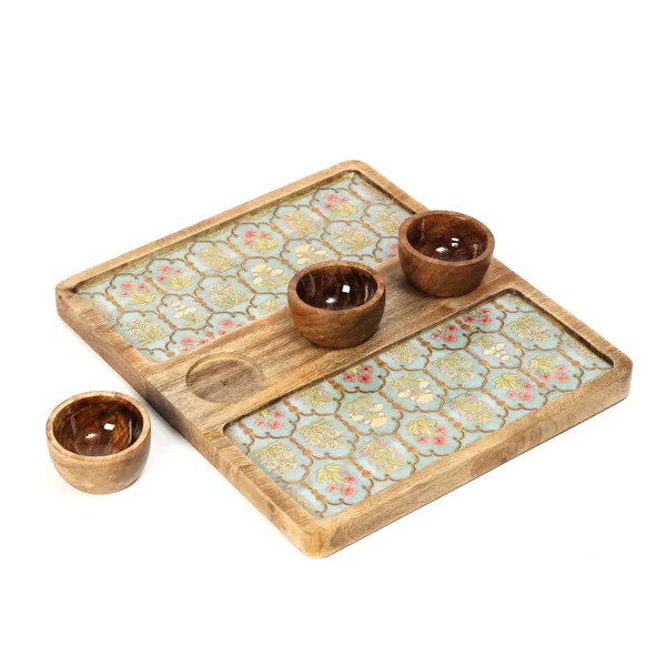 Enamel_Coated_Rectangle_Serving_Platter_with3_Bowls_in_Mangowood_|Snacks_Platter_for_Home_&_Dining_Table_|_Chip_n_Dip_Platter_with_Handle_|_Serving_Tray_(12_Inches)