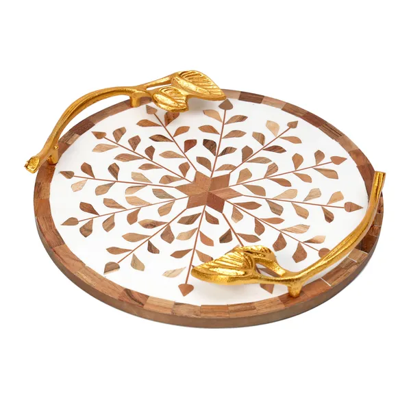 Bown_&_White_Wooden_Resin_Round_Serving_Platter_With_Inlay_Work_In_Resin_And_Wood_,_Snacks_And_Cheese_Platter_For_Home_&_Dining_Table_,_Multipurpose_Tray_With_Handles_(_(30X30)Cm_)