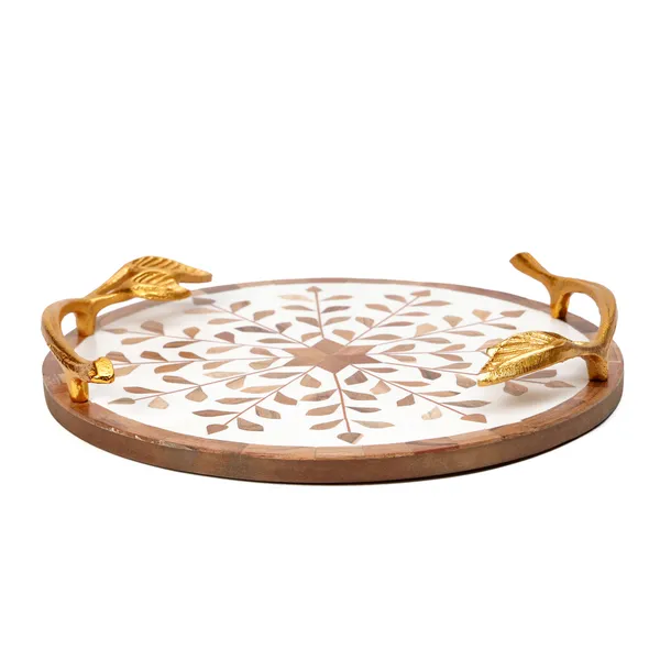 Bown_&_White_Wooden_Resin_Round_Serving_Platter_With_Inlay_Work_In_Resin_And_Wood_,_Snacks_And_Cheese_Platter_For_Home_&_Dining_Table_,_Multipurpose_Tray_With_Handles_(_(30X30)Cm_)