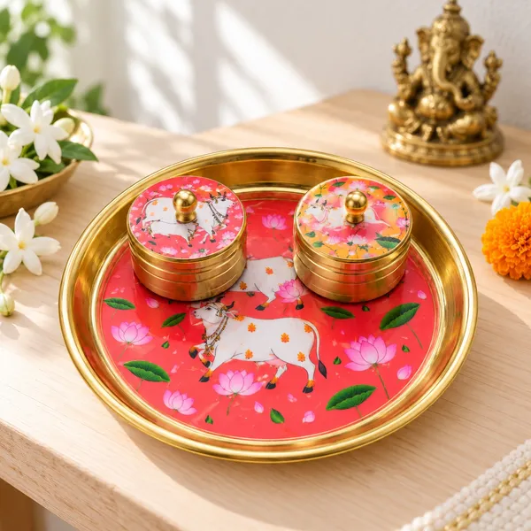 Brass_Sindoor_Thali_Set_with_2_Kumkum_Roli_Containers_|_Decorative_Pichwai_Design_Traditional_Pooja_Thali_for_Wedding,_Karwa_Chauth_&_Festive_Gifting