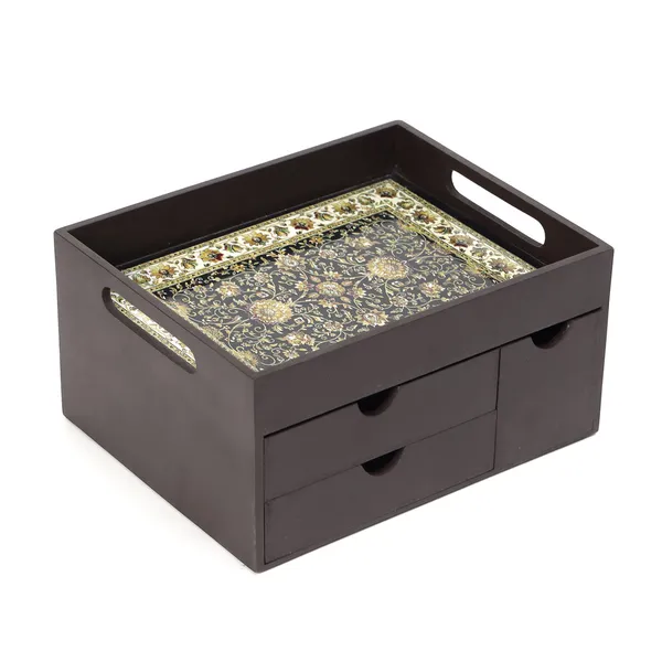 Black_Wooden_Multi_Serving_Tray_With_3_Drawers_For_Home_,_Multi_Storage_Organizer_Tray_,_Dining_Tray_,_Drawer_Tray_(_(26X22X14)Cm_)