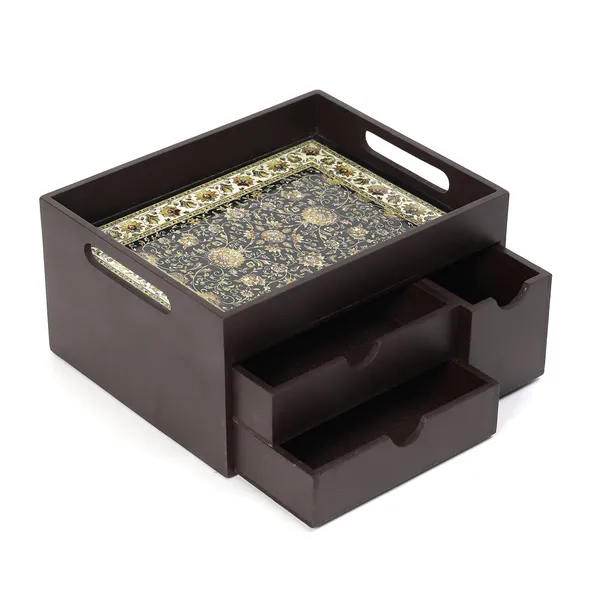 Black_Wooden_Multi_Serving_Tray_With_3_Drawers_For_Home_,_Multi_Storage_Organizer_Tray_,_Dining_Tray_,_Drawer_Tray_(_(26X22X14)Cm_)