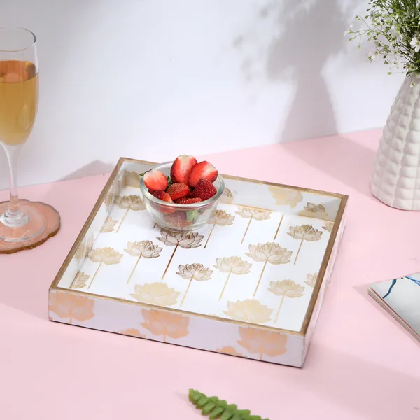 White_&_Gold_Wooden_Waterproof_Wooden_Enamel_Coated_Serving_Tray_For_Home_And_Dining_Table_,_Multipurpose_Tray_(_(25X25X4)Cm_)
