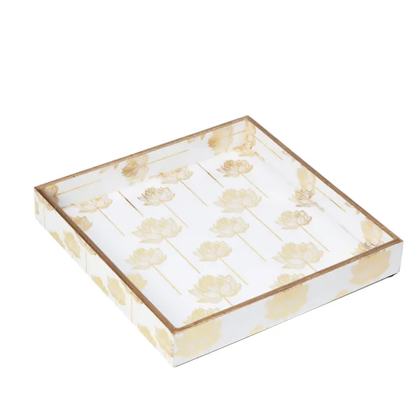 White_&_Gold_Wooden_Waterproof_Wooden_Enamel_Coated_Serving_Tray_For_Home_And_Dining_Table_,_Multipurpose_Tray_(_(25X25X4)Cm_)