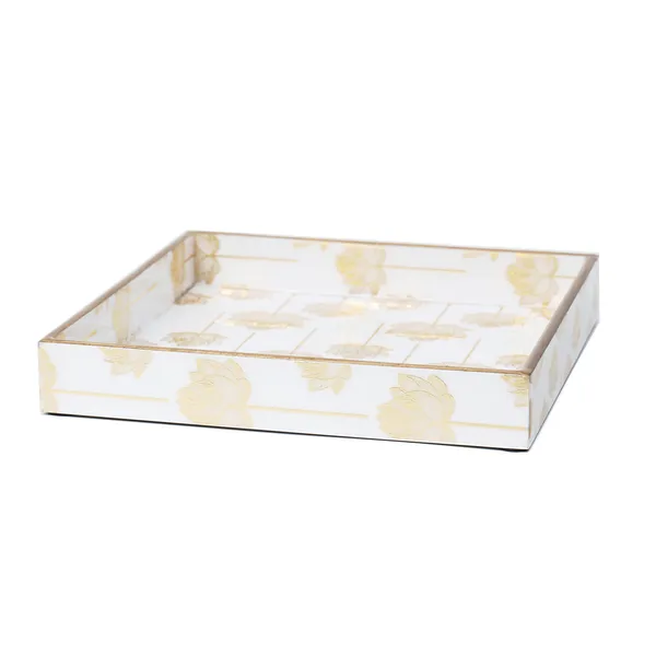 White_&_Gold_Wooden_Waterproof_Wooden_Enamel_Coated_Serving_Tray_For_Home_And_Dining_Table_,_Multipurpose_Tray_(_(25X25X4)Cm_)