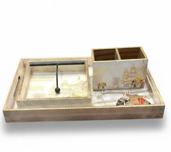 Combo_Set_of_WaterProof_Tray_Utility_Holder_and_Napkin_Holder_Wooden_Enamel_Tray_2_section_Stand_and_Napkin_Holder_for_Home_and_Office