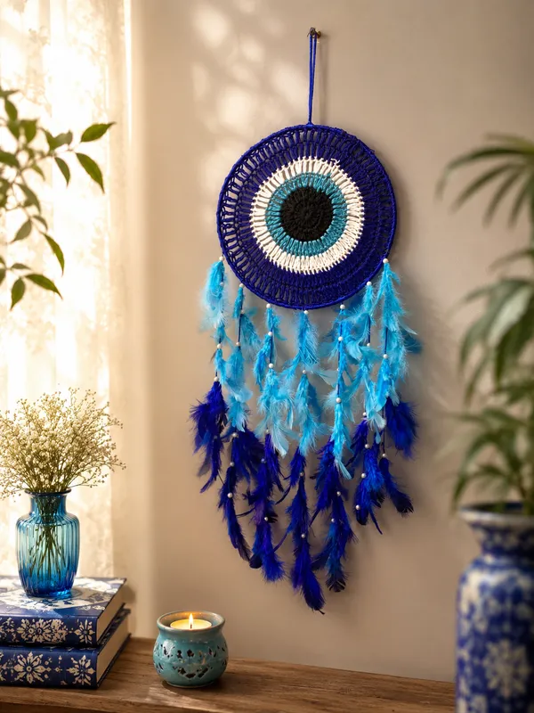 Crochet_Evil_Eye_Dream_Catcher_with_Blue_Feathers_&_Beads_for_Bedroom,_Living_Room_&_Main_Door_Decor_(24x8_Inches)