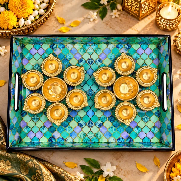 Decorative_Rectangle_Tray_with_2_Golden_Metal_Diya_Urlis__|_Festive_Diwali_Pooja,_Home_Décor_&_Gifting_Set