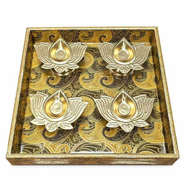 Decorative_Wooden_Tray_with_4_Golden_Metal_Diyas_|_Traditional_Diwali_Pooja,_Festive_Home_Décor_&_Gifting_Set