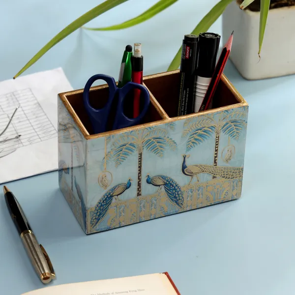 Enamel_Coated_Multiutility_Wooden_Holders_with_2_Sections_|_Trending_Spoon_Stand_Chammach_Holder|_Pen_Stand_(15xX10_cm)