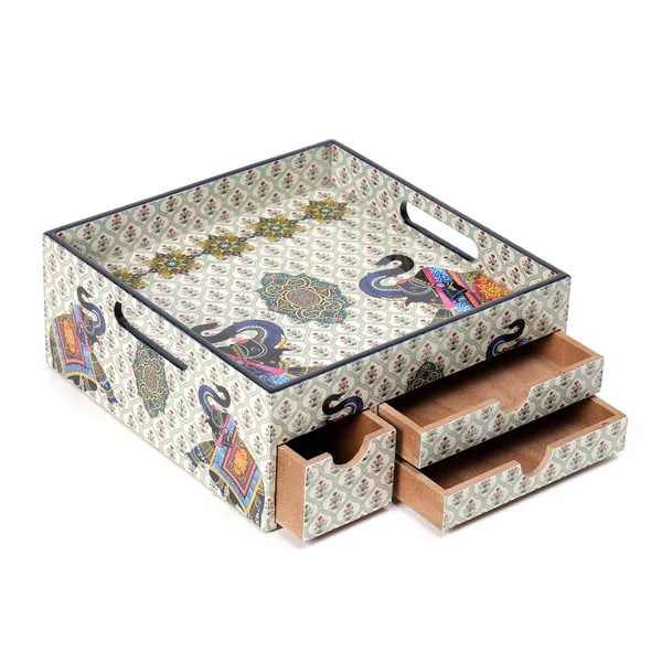 Multicolor_Wooden_Wooden_Enamel_Coated_Multi_Serving_Tray_With_3_Drawers_For_Home_,_Multi_Storage_Organizer_Tray_,_Dining_Tray_,_Drawer_Tray_(_(25X25X12)Cm_)