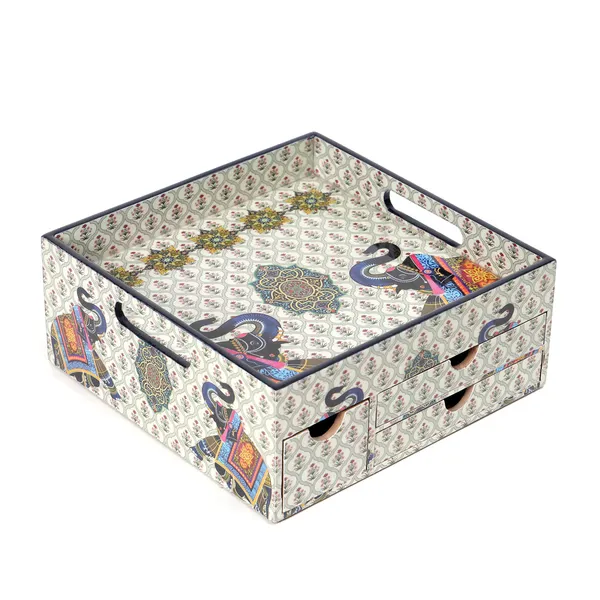 Multicolor_Wooden_Wooden_Enamel_Coated_Multi_Serving_Tray_With_3_Drawers_For_Home_,_Multi_Storage_Organizer_Tray_,_Dining_Tray_,_Drawer_Tray_(_(25X25X12)Cm_)