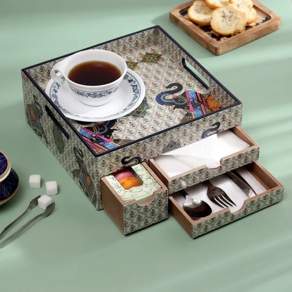 Multicolor_Wooden_Wooden_Enamel_Coated_Multi_Serving_Tray_With_3_Drawers_For_Home_,_Multi_Storage_Organizer_Tray_,_Dining_Tray_,_Drawer_Tray_(_(25X25X12)Cm_)