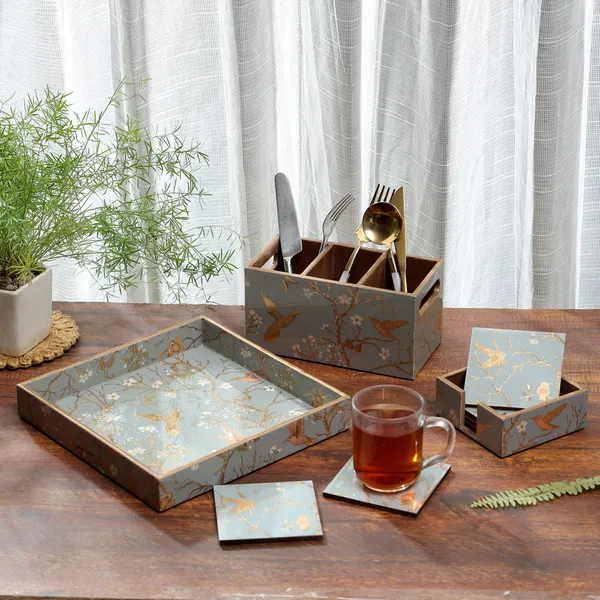 Silver_&_Gold_Wooden_Waterproof_Wooden_Enamel_Coated_Square_Serving_Tray_And_Coasters_And_Cutlery_Holder_Set_For_Home_And_Dining_Table_,_Multipurpose_Tray_&_Utility_Holder_(_(36X25X4||10X10||21X10)Cm_)_(Set_Of_3)