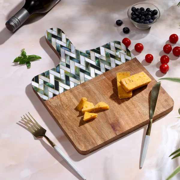 White_&_Silver_Wooden_Enamel_Coated_Cheese_Board_With_Handle_In_Mangowood_,_Snacks_Platter_For_Home_&_Dining_Table_,_Serving_Platter_(_(36X25)Cm_)