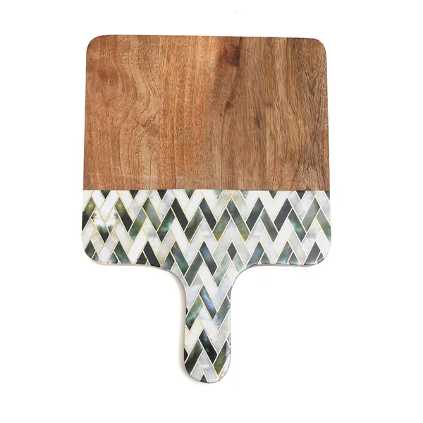 White_&_Silver_Wooden_Enamel_Coated_Cheese_Board_With_Handle_In_Mangowood_,_Snacks_Platter_For_Home_&_Dining_Table_,_Serving_Platter_(_(36X25)Cm_)