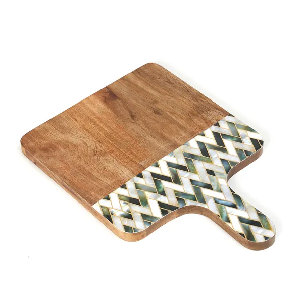 White_&_Silver_Wooden_Enamel_Coated_Cheese_Board_With_Handle_In_Mangowood_,_Snacks_Platter_For_Home_&_Dining_Table_,_Serving_Platter_(_(36X25)Cm_)