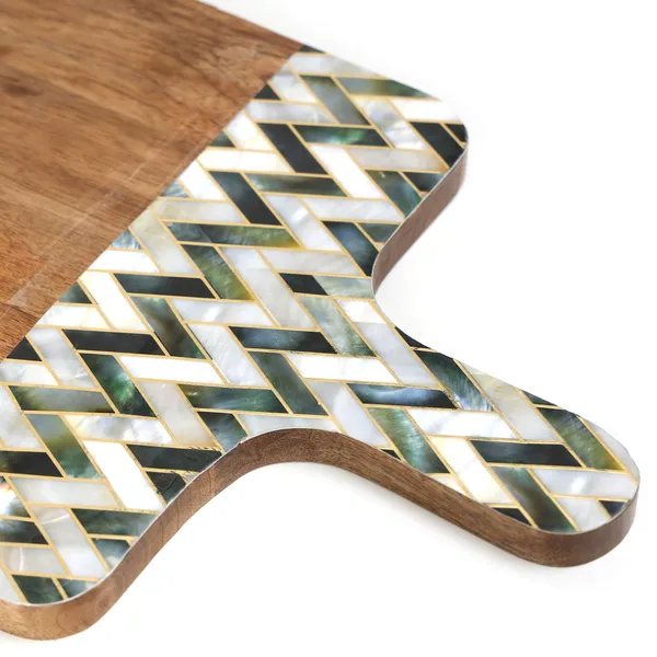 White_&_Silver_Wooden_Enamel_Coated_Cheese_Board_With_Handle_In_Mangowood_,_Snacks_Platter_For_Home_&_Dining_Table_,_Serving_Platter_(_(36X25)Cm_)