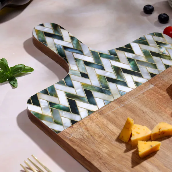 White_&_Silver_Wooden_Enamel_Coated_Cheese_Board_With_Handle_In_Mangowood_,_Snacks_Platter_For_Home_&_Dining_Table_,_Serving_Platter_(_(36X25)Cm_)