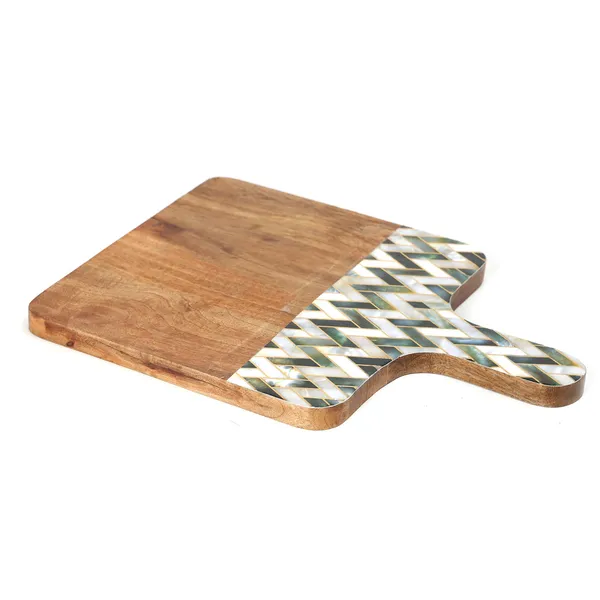White_&_Silver_Wooden_Enamel_Coated_Cheese_Board_With_Handle_In_Mangowood_,_Snacks_Platter_For_Home_&_Dining_Table_,_Serving_Platter_(_(36X25)Cm_)