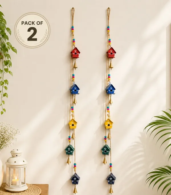 Handcrafted_Metal_Bird_House_Hanging_Wind_Chime_with_Bells_|_Multicolor_Wall_Hanging_Decor_|_44_x_2_Inches_|_Home,_Balcony_&_Garden_Decoration_(Pack_of_2)