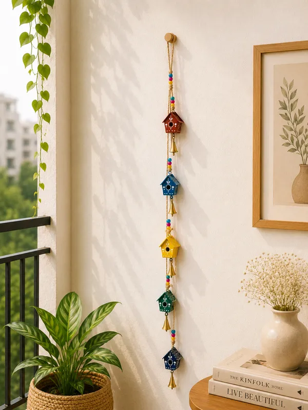 Handcrafted_Metal_Bird_House_Hanging_Wind_Chime_with_Bells_|_Multicolor_Wall_Hanging_Decor_|_44_x_2_Inches_|_Home,_Balcony_&_Garden_Decoration_(Pack_of_2)