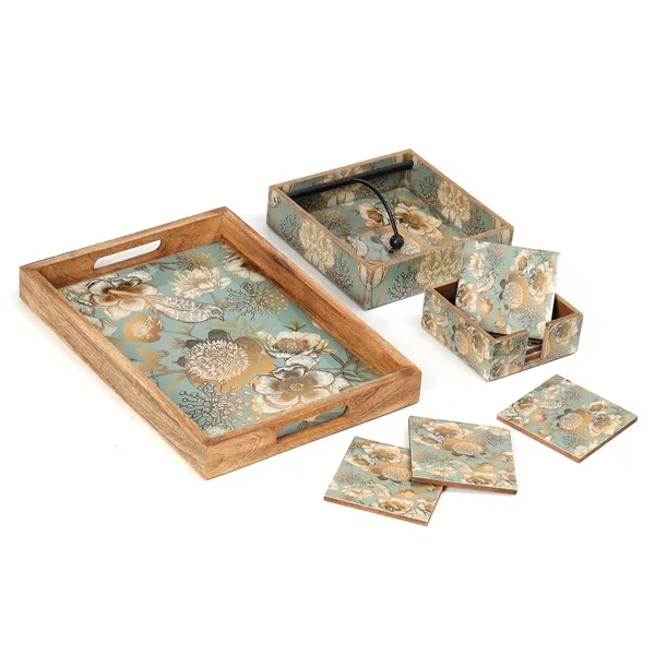 Grey_Wooden_Wooden_Enamel_Coated_Rectangle_Serving_Tray_And_Coasters_And_Napkin_Holder_Set_For_Home_And_Dining_Table_,_Multipurpose_Tray_&_Tissue_Holder_(_(36X25X4||10X10||19X19)Cm_)_(Set_Of_3)