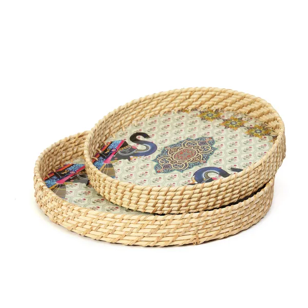 Multicolor_Wooden_And_Cane_Wooden_Enamel_Coated_Round_Set_Of_2_Trays_With_Cane_Border_,_Serving_Tray_For_Home_&_Dining_Table_,_Cane_Multipurpose_Trays_(_(33X33||28X28)Cm_)_(Set_Of_2)