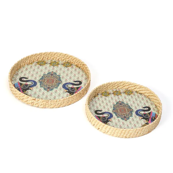 Multicolor_Wooden_And_Cane_Wooden_Enamel_Coated_Round_Set_Of_2_Trays_With_Cane_Border_,_Serving_Tray_For_Home_&_Dining_Table_,_Cane_Multipurpose_Trays_(_(33X33||28X28)Cm_)_(Set_Of_2)