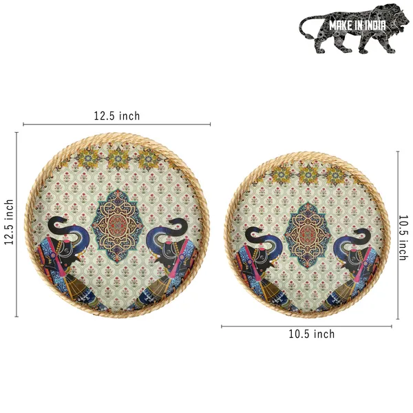 Multicolor_Wooden_And_Cane_Wooden_Enamel_Coated_Round_Set_Of_2_Trays_With_Cane_Border_,_Serving_Tray_For_Home_&_Dining_Table_,_Cane_Multipurpose_Trays_(_(33X33||28X28)Cm_)_(Set_Of_2)