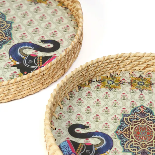 Multicolor_Wooden_And_Cane_Wooden_Enamel_Coated_Round_Set_Of_2_Trays_With_Cane_Border_,_Serving_Tray_For_Home_&_Dining_Table_,_Cane_Multipurpose_Trays_(_(33X33||28X28)Cm_)_(Set_Of_2)
