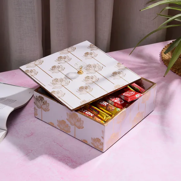 White_&_Gold_Wooden_Enamel_Coated_Premium_Waterproof_Multipurpose_Organizer_Box_,_Woodenbox_,_Dryfruit_Serving_Box_,_Square_Storage_Box_(_(25X25)Cm_)