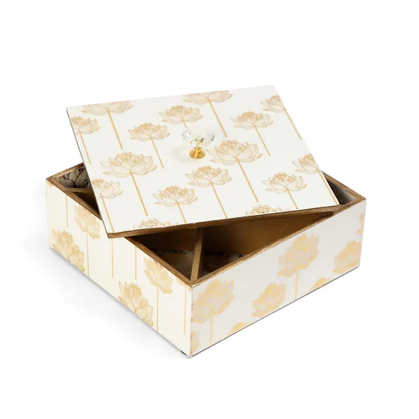 White_&_Gold_Wooden_Enamel_Coated_Premium_Waterproof_Multipurpose_Organizer_Box_,_Woodenbox_,_Dryfruit_Serving_Box_,_Square_Storage_Box_(_(25X25)Cm_)