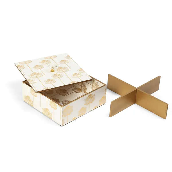 White_&_Gold_Wooden_Enamel_Coated_Premium_Waterproof_Multipurpose_Organizer_Box_,_Woodenbox_,_Dryfruit_Serving_Box_,_Square_Storage_Box_(_(25X25)Cm_)