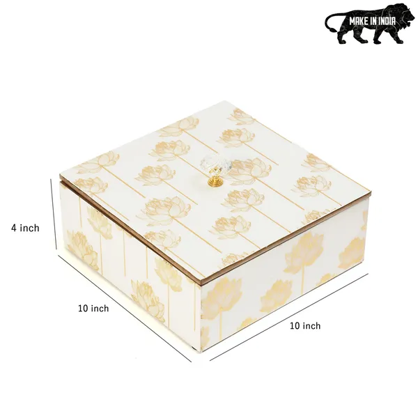 White_&_Gold_Wooden_Enamel_Coated_Premium_Waterproof_Multipurpose_Organizer_Box_,_Woodenbox_,_Dryfruit_Serving_Box_,_Square_Storage_Box_(_(25X25)Cm_)