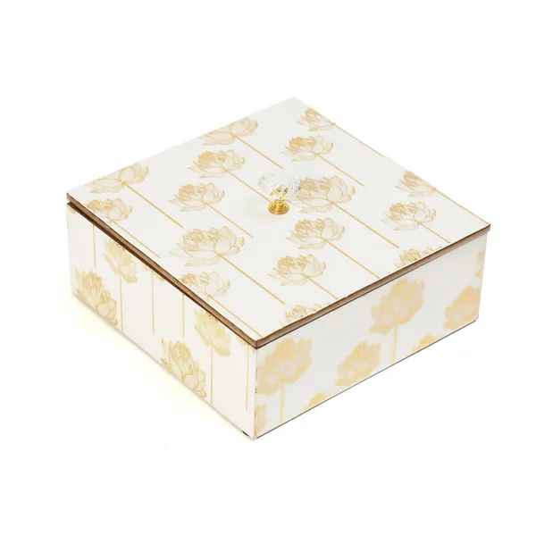 White_&_Gold_Wooden_Enamel_Coated_Premium_Waterproof_Multipurpose_Organizer_Box_,_Woodenbox_,_Dryfruit_Serving_Box_,_Square_Storage_Box_(_(25X25)Cm_)