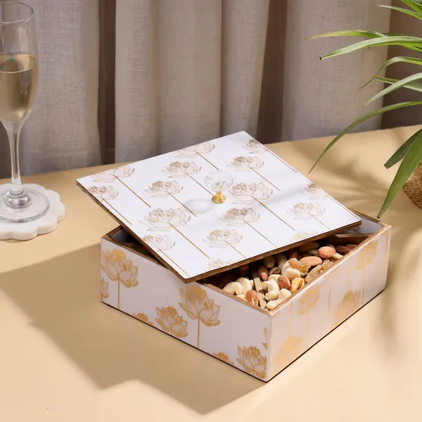 White_&_Gold_Wooden_Enamel_Coated_Premium_Waterproof_Multipurpose_Organizer_Box_,_Woodenbox_,_Dryfruit_Serving_Box_,_Square_Storage_Box_(_(25X25)Cm_)