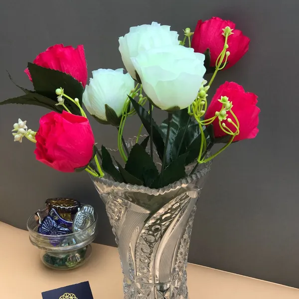 Artificial_Rose_Bouquet_Dark_Pink_White_Floral_Bunch_With_Green_Leaves_For_Table_Decoration_Home_Styling_Wedding_Decoration_And_Party_Decor_Pack_of_2_(Vase_Not_Included)