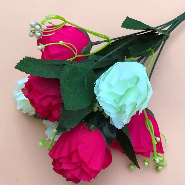 Artificial_Rose_Bouquet_Dark_Pink_White_Floral_Bunch_With_Green_Leaves_For_Table_Decoration_Home_Styling_Wedding_Decoration_And_Party_Decor_Pack_of_2_(Vase_Not_Included)