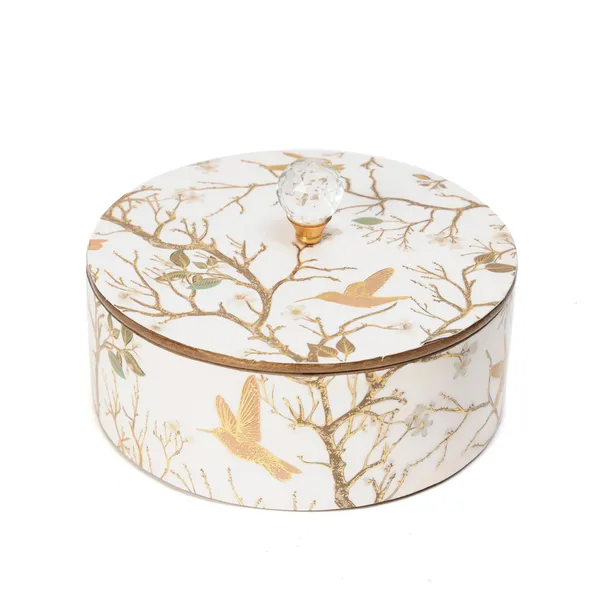 White_&_Gold_Wooden_Enamel_Coated_Premium_Waterproof_Multipurpose_Organizer_Box_,_Wooden_Roti_Box_,_Dryfruit_Serving_Box_,_Round_Storage_Box_(_(21X9)Cm_)