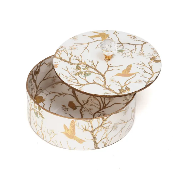 White_&_Gold_Wooden_Enamel_Coated_Premium_Waterproof_Multipurpose_Organizer_Box_,_Wooden_Roti_Box_,_Dryfruit_Serving_Box_,_Round_Storage_Box_(_(21X9)Cm_)