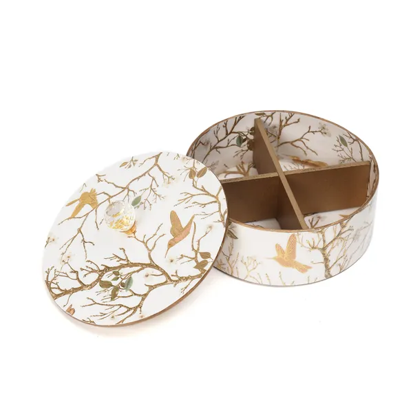 White_&_Gold_Wooden_Enamel_Coated_Premium_Waterproof_Multipurpose_Organizer_Box_,_Wooden_Roti_Box_,_Dryfruit_Serving_Box_,_Round_Storage_Box_(_(21X9)Cm_)