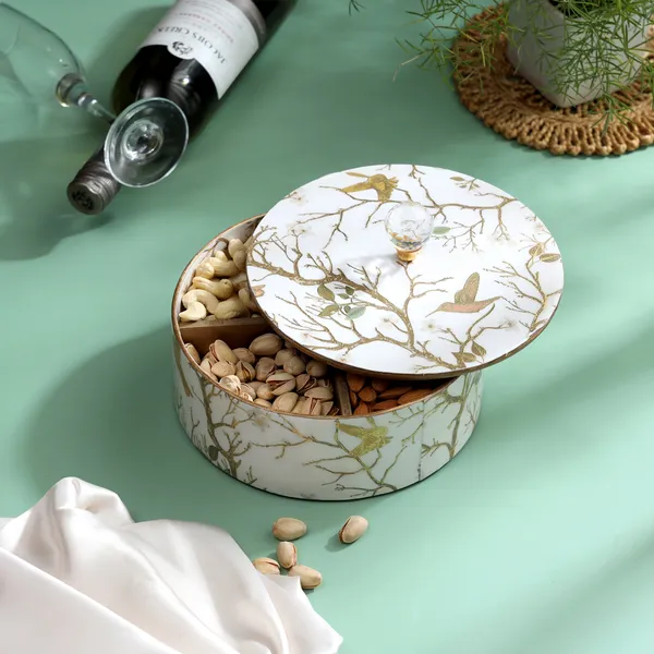 White_&_Gold_Wooden_Enamel_Coated_Premium_Waterproof_Multipurpose_Organizer_Box_,_Wooden_Roti_Box_,_Dryfruit_Serving_Box_,_Round_Storage_Box_(_(21X9)Cm_)
