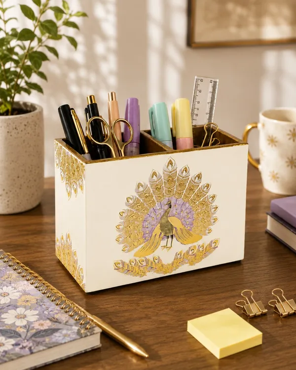MDF_Wooden_Enamel_Coated_Cutlery_Holder_Organizer_2_Section_Peacock_Design_Tabletop_Storage_Stand_For_Kitchen_Dining_Table_Home_Office